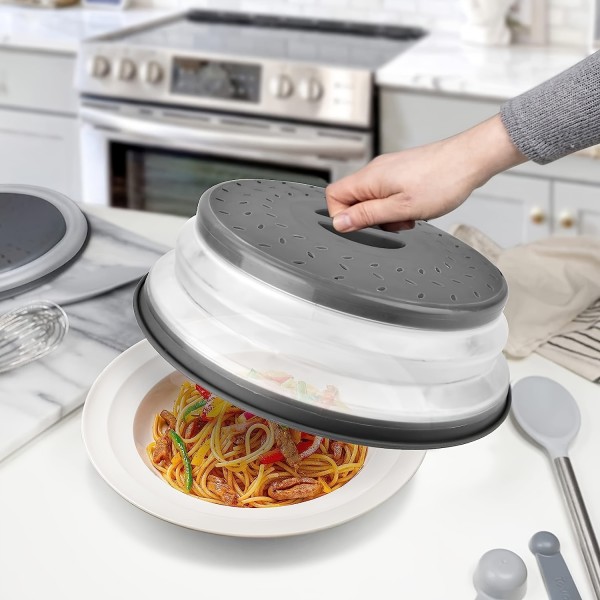 フック穴付き折りたたみ式電子レンジ飛沫防止カバー1個 - 26.67cm 通気カバー、安全な調理のための多機能キッチンアクセサリー