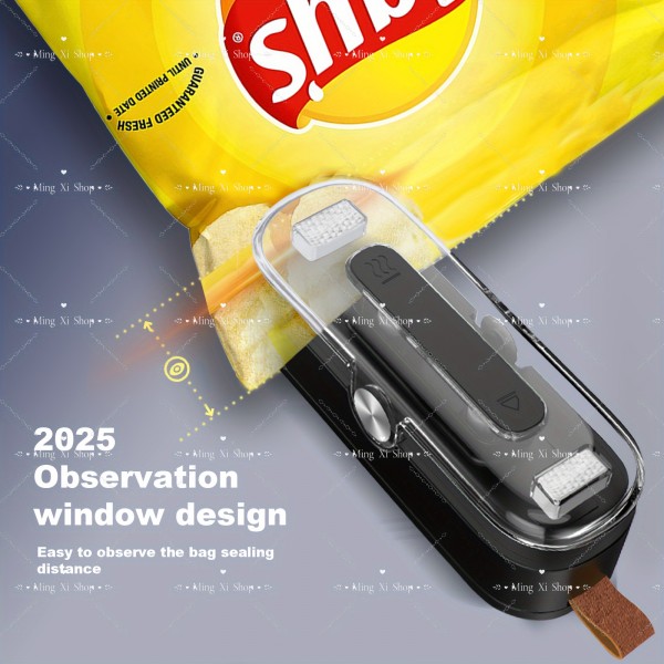コンパクト2-in-1ミニバッグシーラー＆カッター - 食品保存、スナック、クッキーに最適なポータブルヒート真空シーラー - ブラック、キッチン必需品