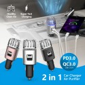 PD3.0 & QC3.0 USB C Type-C & Type-A デュアルポートアダプター付き 2-in-1 急速車載充電器空気清浄機 | iOS および Android スマートフォン、iPhone、Samsung Galaxy、Google Pixel、iPad、タブレット、アクセサリ用の急速充電 | 12V 車載ソケットで使用