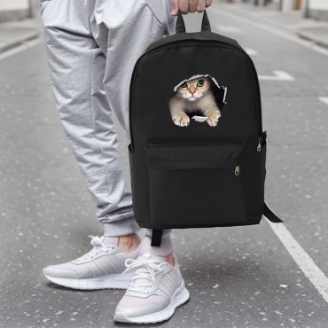 1個 猫プリント 大容量バックパック -...