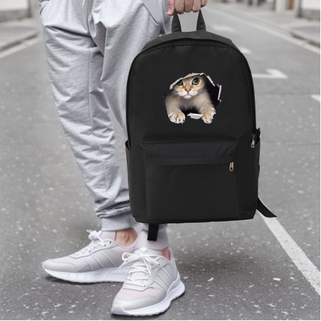 1個 猫プリント 大容量バックパック -...