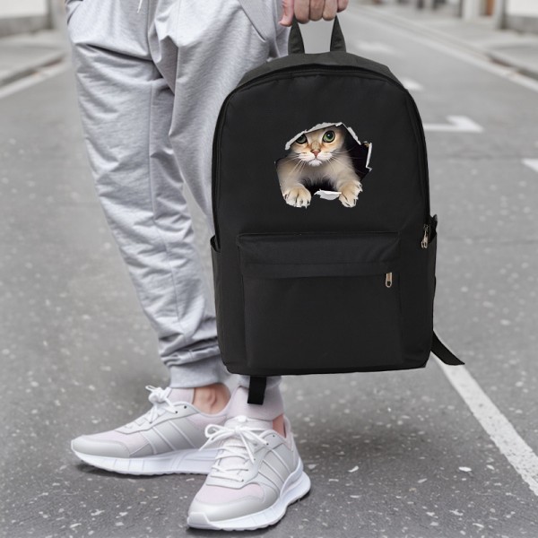 1個 猫プリント 大容量バックパック - 耐久性と軽量のナイロン製ラップトップバッグ、調節可能なストラップ付き、旅行、ハイキング、学校、日常通勤に最適 - ポリエステル裏地、ジップクロージャー