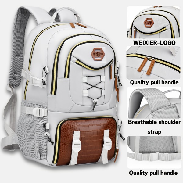 WEIXIER ハイキングバックパック ユニセックス デュアルショルダーバッグ ショートトリップトラベルバックパック、多機能ポケット付き大容量ナイロン生地 ラップトップ収納可能 ビジネス用便利なシンプルでおしゃれなクロスボディ通勤バッグ 学校・仕事・旅行に最適 夜間使用にも向くギフト