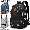 WEIXIER ハイキングバックパック ユニセックス デュアルショルダーバッグ ショートトリップトラベルバックパック、多機能ポケット付き大容量ナイロン生地 ラップトップ収納可能 ビジネス用便利なシンプルでおしゃれなクロスボディ通勤バッグ 学校・仕事・旅行に最適 夜間使用にも向くギフト