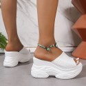 女性用スタイリッシュなホワイトテクスチャードプラットフォームサンダル - 滑り止め厚底、オープントゥ、アンクストラップ、快適夏のカジュアルシューズ、レディースサンダル