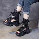 夏の新作レトロホールハイカットローマンクールブーツ 女性用ファッションフロントストラップ厚底無地オープントゥサンダル