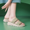 エレガントな夏用プラットフォームスライド レディース、無地オープントゥサンダル、アンクルストラップ付き、ミッドヒール、人工素材、MDソール、洗えない - 多機能ファッションシューズ