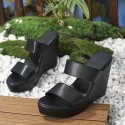 Women's Platform Wedge Sandals、オープントゥダブルストラップスリップオンヒール、スタイリッシュな外出用サンダル