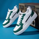 メンズ 軽量通気性PUアッパーカジュアルスニーカー - ロートップレースアップデザイン、EVAクッションソール付き、ホワイト＆コントラストアクセント、オールシーズン用アウトドアランニング・ウォーキング＆日常着