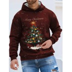 メンズ クリスマスツリー＆雪柄 フード付...