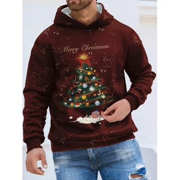 メンズ クリスマスツリー＆雪柄 フード付...